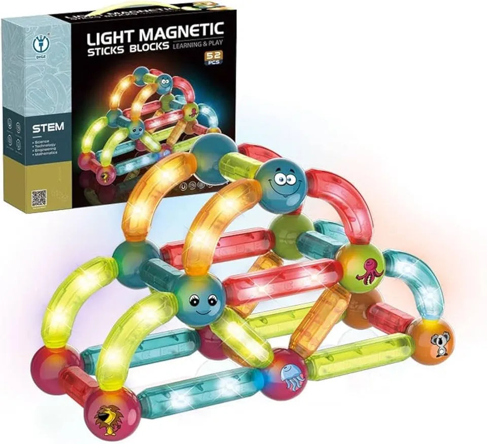 Bloque De Construcción Magnético Pista De Bola Led 52pcs