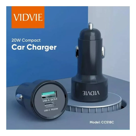 CARGADOR PARA AUTO VIDVIE CON DOBLE ENTRADA USB Y TIPO C