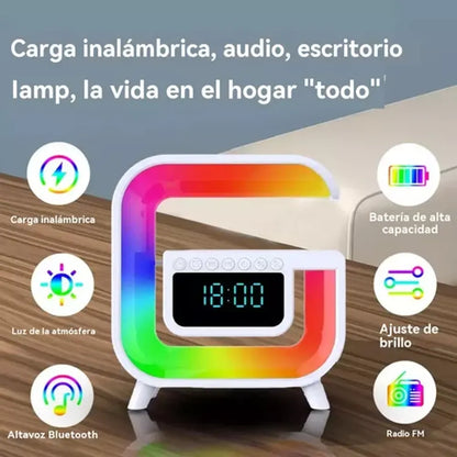 ESTACION 4 EN 1 RGB, CARGA INALAMBRICA CON BLUETOOTH Y ALTAVOZ