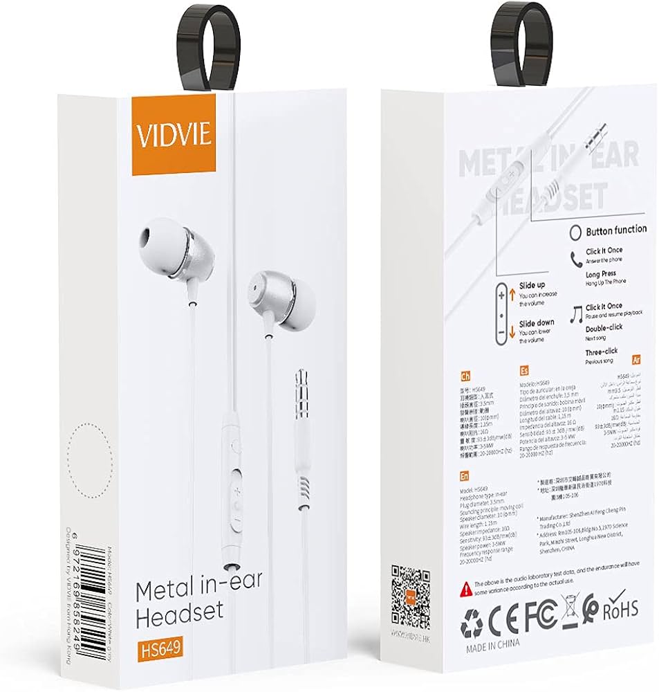 AUDIFONOS MANOS LIBRES JACK 3.5 IN EAR CON GOMITAS VIDVIE HS649