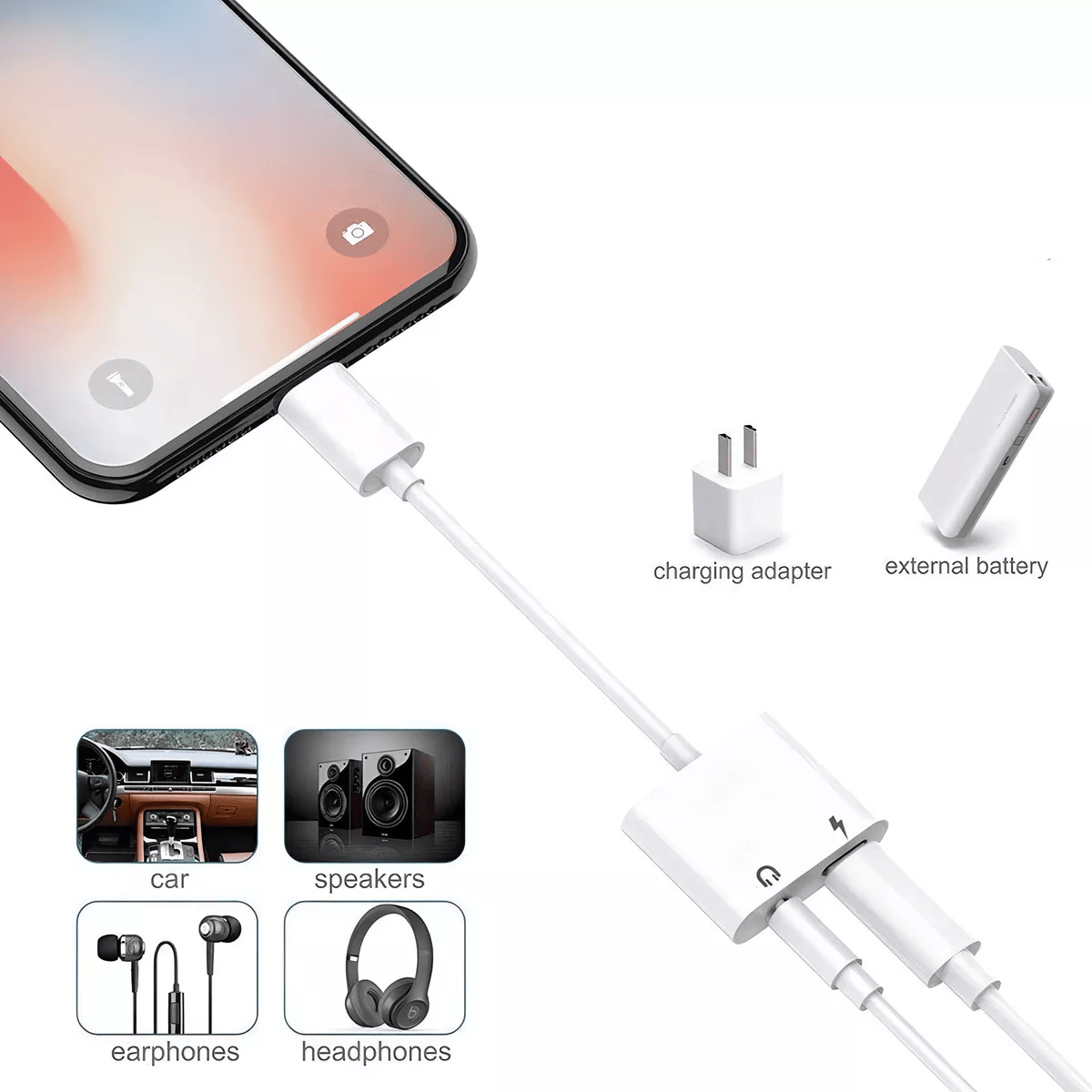 Adaptador Lightning Para Carga Y Audifonos 2 En 1 P/ iPhone