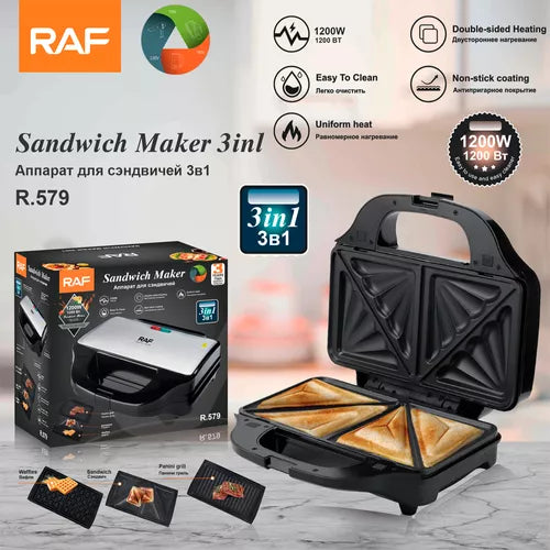 Tostador De Pan Waflera Sandwichera 3 En 1 R.579 1200w